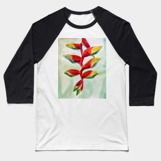 Red Watercolor Heliconia - Tropical Floral Print Baseball T-Shirt